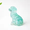 Blue resin puppy figurine with embedded natural crystals for desktop decoration - Aquamarine