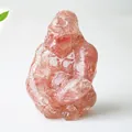 Pink resin crystal gorilla statue sculpture with natural quartz texture for desk decor - Watermelon Quartz