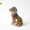 Dog figurine made of clear resin and colorful natural crystal stones for desk decor - Ocean Jasper