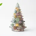 Sapin de Noël de table en résine garni de pierres de cristal naturelles colorées - Petit (58mm de hauteur) / Jaspe Océan