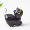 Figurine de chat en cristal naturel faite main avec fini mat et queue transparente - Obsidienne