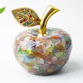 Pomme décorative en résine avec pierres naturelles et détails de feuilles dorées - Œil de Chat Coloré