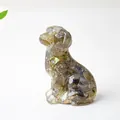 Resin dog statue with natural crystal stones inside for desktop decor - Black Labradorite