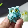 Blue resin owl statue with crushed natural crystal inlay for home and office decor - Turquoise