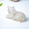 Figurine chat en résine avec pierres de cristal blanc naturel et finition transparente - Cristal blanc