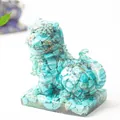 Green turquoise crystal resin guardian lion figurine for home or office decor - Turquoise
