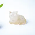 Miniature cat figurine carved from transparent yellow natural crystal for home decor - White Crystal