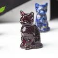 Lucky cat resin figurine with crystal texture in deep red and blue for home decor - Garnet