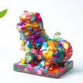 Artistic resin crystal tiger statue in colorful translucent finish on glass base - Colorful Shell