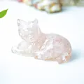 Figurine chat mignon en cristal rose naturel et résine transparente décorative - Quartz rose