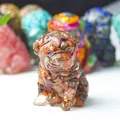 Brown stone texture Shar Pei dog figurine in polished resin for home desktop decor - Red Agate