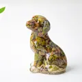 Resin dog figurine with green crystal stones and smooth finish for home office decor - Unakite