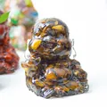 Laughing Buddha resin ornament filled with tiger eye stones for home decoration - Tiger's Eye