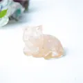 Miniature cat figurine carved from translucent pink crystal for home office desk decor - Rose Quartz