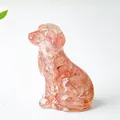 Pink crystal resin puppy statue figurine for home and desk decor in sitting pose - Watermelon Quartz