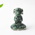 Detail of meditation dog statue made of ruby zoisite natural stone for home decor - Ruby Zoisite