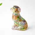 Sitting dog statue in clear resin filled with vibrant multi-colored natural crystals - Colorful Cat Eye
