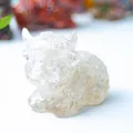 Transparent resin highland cow figurine with crushed crystal texture in lying pose - White Crystal