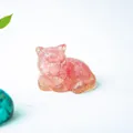Handcrafted pink translucent resin cat figurine with natural stone texture detail - Dark Pink