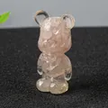 Figura de oso de resina y cristal rosa con lazo de mariposa y piedras naturales - Cuarzo rosa