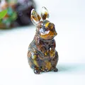Standing rabbit figurine made of natural tiger eye stone with crystal ears - Style ① Tiger's Eye