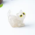 Figurine chat artisanale avec cristaux de quartz naturels et yeux jaunes décor - Cristal blanc