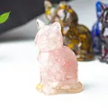 Handcrafted pink crystal stone resin lucky cat figurine for home and office decor - Rose Quartz
