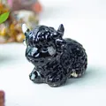 Glossy black Highland cow figurine with resin finish and realistic fur texture - Obsidian