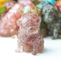 Miniature pink crystal Shar Pei dog ornament with detailed skin folds for home decor - Strawberry Quartz