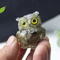 Miniature owl figurine handcrafted with resin and dark green natural crystal stones - Black Labradorite