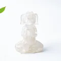 Meditating dog figurine in transparent white crystal, perfect for zen desk decoration - White Crystal