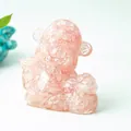 Glücksgott Dekofigur aus Harz mit rosa Naturkristall-Füllung für die Inneneinrichtung - Rosenquarz