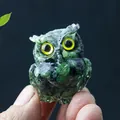 Miniature green fluorite crystal owl figurine with yellow eyes for healing decor - Ruby Zoisite
