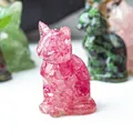 Handcrafted resin lucky cat ornament with translucent pink crystal stone filling - Dark Pink