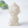 Statua del Re Scimmia in resina traslucida in posa di meditazione Zen per la scrivania - Cristallo di rocca