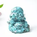 Laughing Buddha figurine in clear resin filled with natural blue turquoise stones - Turquoise