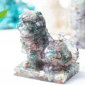 Resin tiger statue with colorful natural crystal stones and translucent finish - Ocean Jasper