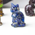 Blue lapis lazuli resin cat figurine with natural stone texture for wealth luck - Lapis Lazuli