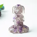 Meditating dog figurine crafted with purple amethyst stones and clear resin - Dreamy Purple
