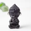Statuina del Re Scimmia in resina nera con orecchie di cristallo per decorazione - Ossidiana