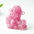 Pink resin monkey figurine with dried flower petals inside for home desk decor - Dark Pink
