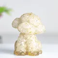 Statuetta di cane Teddy in resina trasparente con frammenti d'oro e cristallo naturale - Cristallo di rocca
