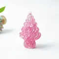 Pink translucent crystal Christmas tree figurine with strawberry-like mineral inclusions - Dark Pink