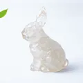 Standing rabbit figurine crafted with transparent crystal resin and natural stone - White Crystal