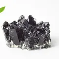 Natural black crystal cluster embedded in clear resin base ornament for home decor - Obsidian