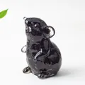 Figurine de souris du zodiaque en résine noire brillante avec texture cristal pour bureau - Obsidienne