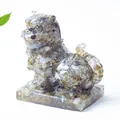 Resin tiger statue with natural crystal stones inside for home and office decoration - Black Labradorite