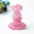 Pink meditation dog figurine crafted with crystal stone inlay for zen home decor - Dark Pink