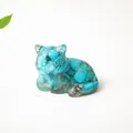 Miniature turquoise resin cat figurine with natural stone texture for desktop decor - Turquoise