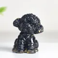Statuetta in miniatura di barboncino in resina nera con finitura in cristallo naturale - Ossidiana